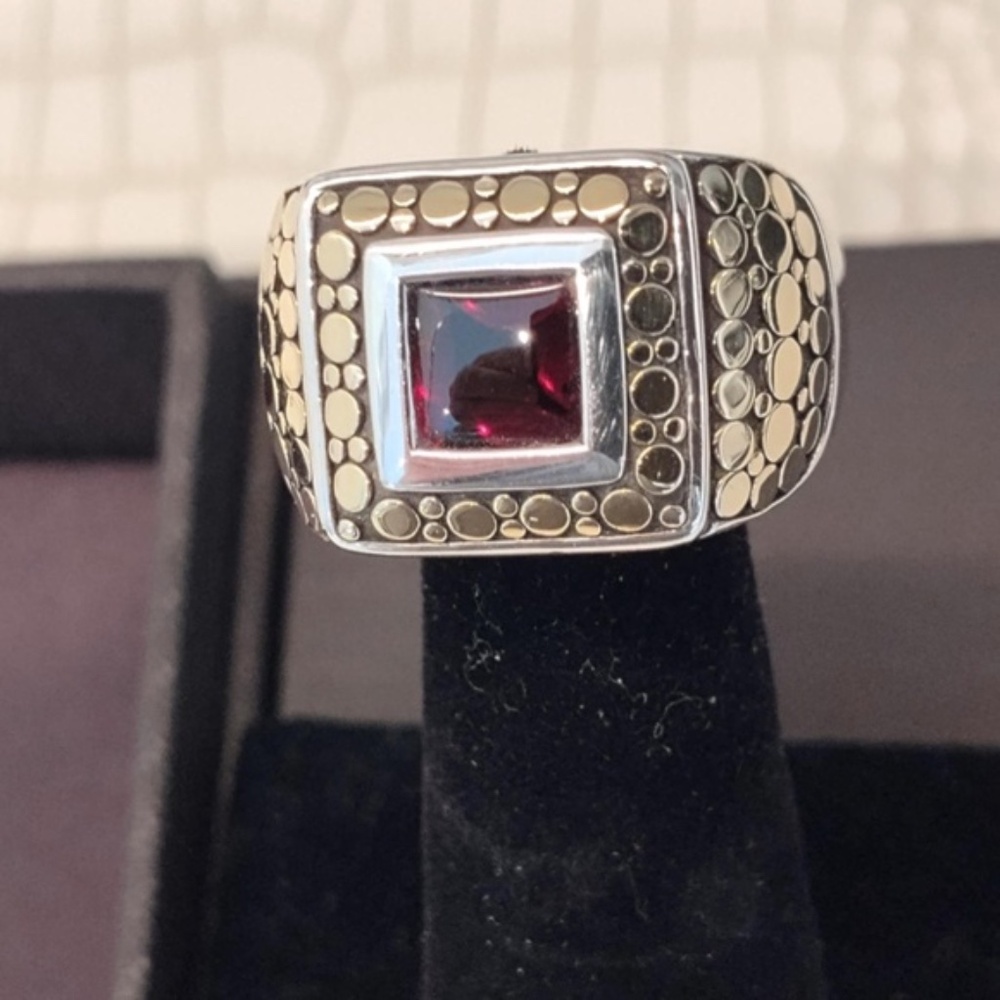 ❤️John Hardy New Pure Silver/18K Gold Accented Garnet Ring Size 10.
